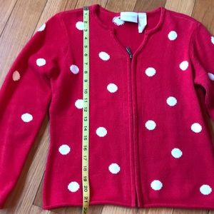 Red w/ white polka dots zip cardigan Liz Claiborne